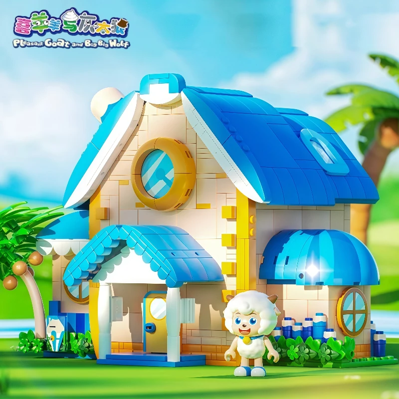 

Приятный козел и большой волк, строительные блоки, овечья домашняя вилла, уличная модель, украшения, развивающие игрушки, коллекция, подарок
