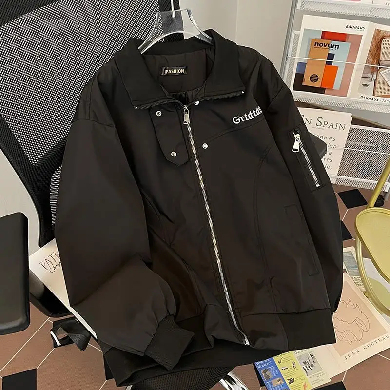 

Loose Fit American Sle Workwear Jaet Men's Casual Hong Kong Sle Spring Autumn Ox Cloth Long Sve Youth Faion