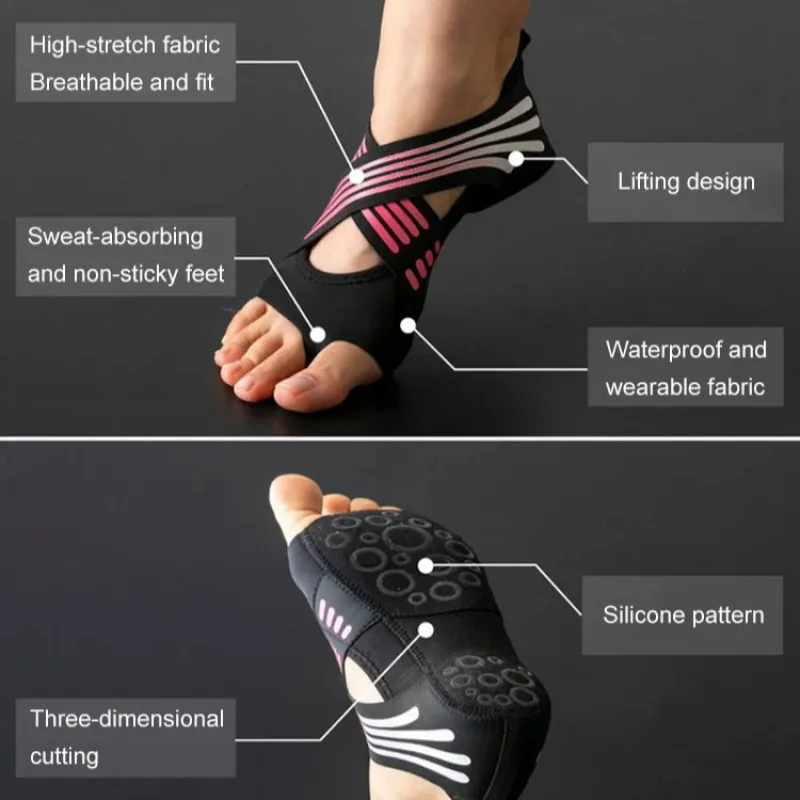 Yoga Dance Shoes Breathable Non-slip Silicone Pilates Socks Five Toe Soft Sole Indoor Professional Open Toe Sports Socks