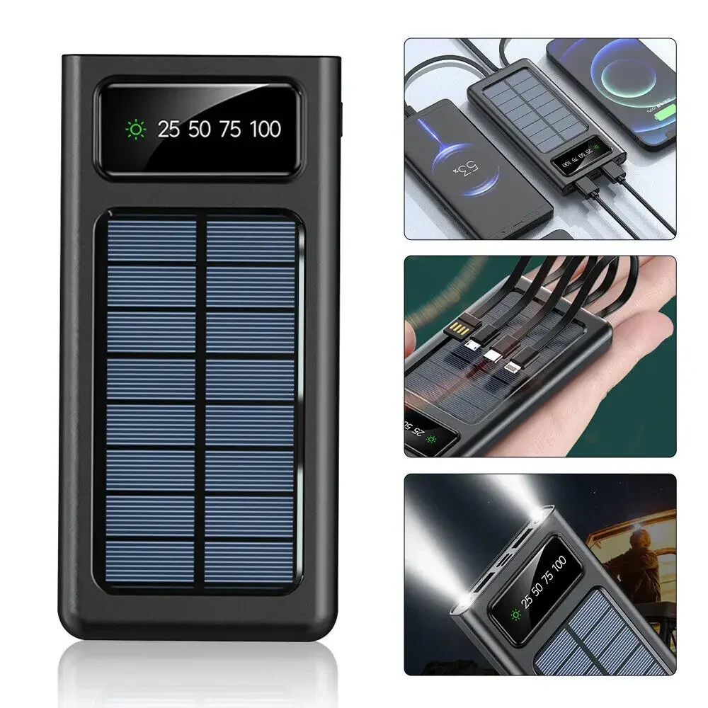 200000mAh Solar Power Bank  4-USB Cable Portable Charger Ultra-Large Capacity Mobile Power Suitable For Samsung Apple Huawei