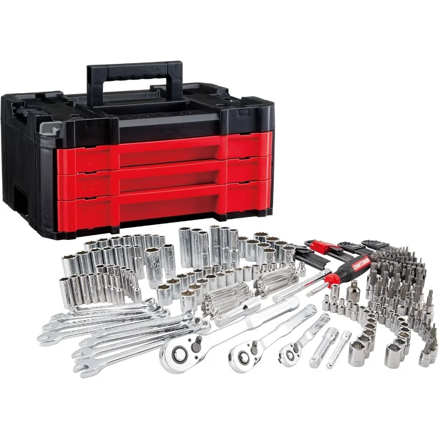 

262-Piece Mechanic Tool Set with 3-Drawer VERSASTACK Box SAE and Metric Socket Set for Car and Motorcycle Repair Includes Combi
