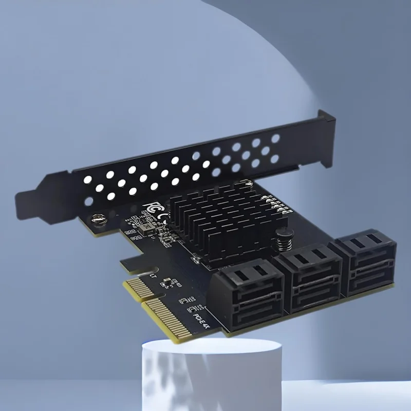 

PCI Express X4 to SATA Card 6Port SATA 3.0 Controller 6G Port Multiplier Riser RTL9101 Chip Add On Cards for IPFS HDD SSD Mining