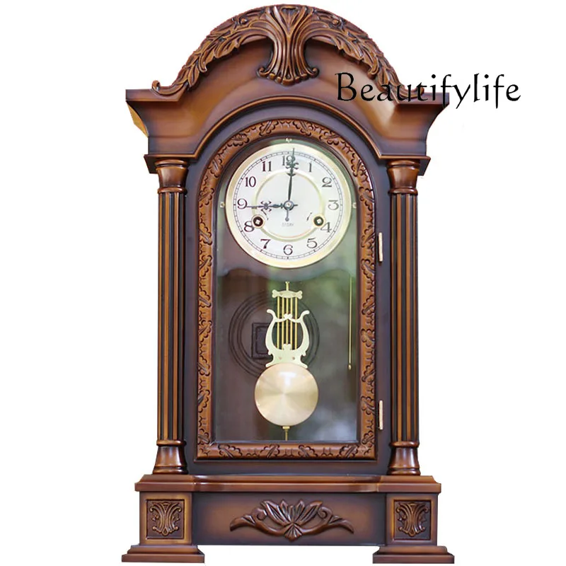 

Простые и высококачественные часы в стиле ретро, механические настенные часы с резьбой по дереву, настольные часы с маятником