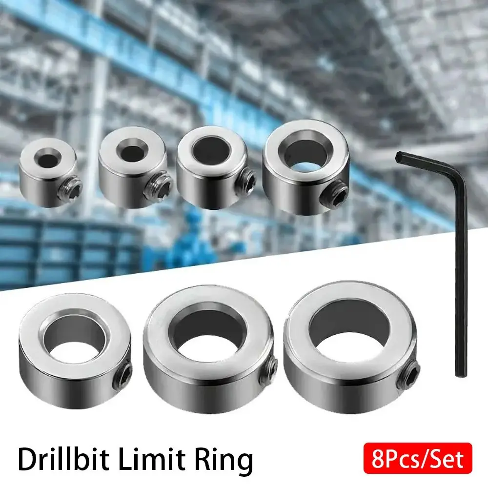 8Pcs/Set Block Ring Drillbit Limit Ring Woodworking Twists Drill Positioning Circle Drill Bit Stop Ring Tile Bit Clamp