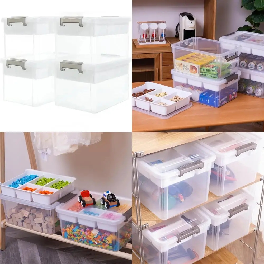 

Набор из 4 прозрачных коробок для хранения со съемными лотками для шкафа, инструментов, файлов и канцелярских принадлежностей