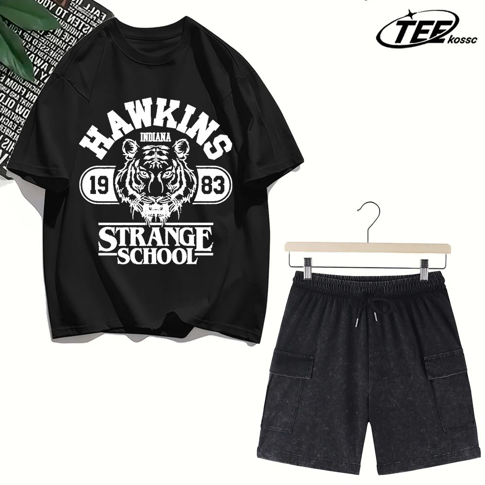 

Hawkins Indiana 1983 Print T-Shirt Men Cotton Crewneck T Shirts Suit Summer Loose Clothes Multicolor Fashion Male Short Sleeve