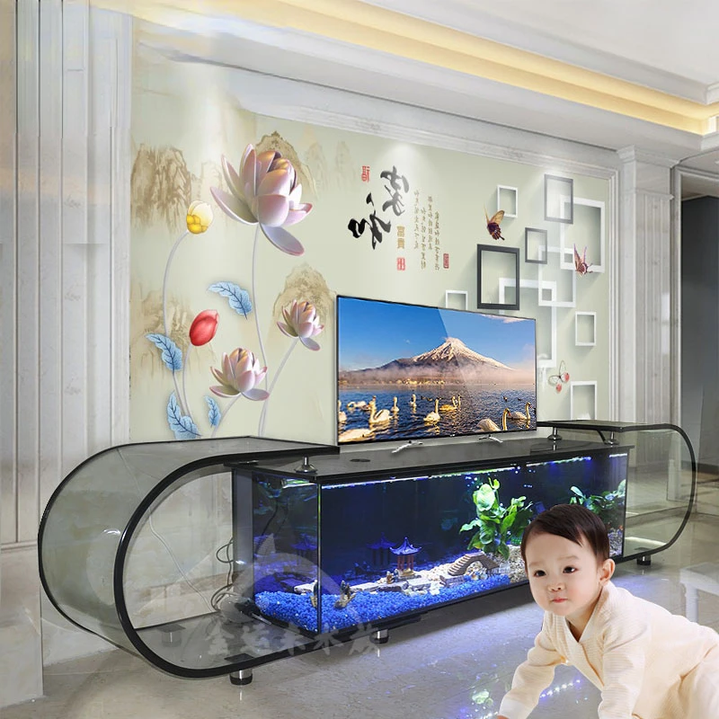 Tank Home Living Room Background Ecological Fish Tank Wall Super White Large Integrated Glass Fish Globe Tea Table