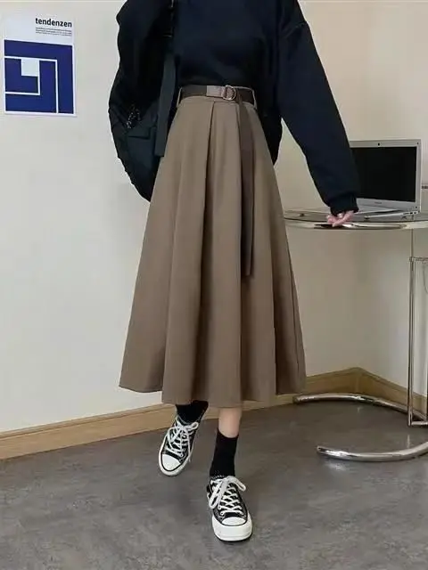 

Юбка-трапеция миди с высокой талией, женская юбка больших размеров, универсальная летняя новая повседневная удобная юбка для похудения