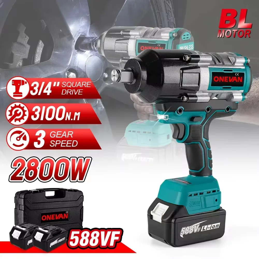 

3100N.M Torque Brushless Electric Impact Wrench 3 Gears Cordless Electric Wrench Screwdriver Power Tools For Makita 18V Battery