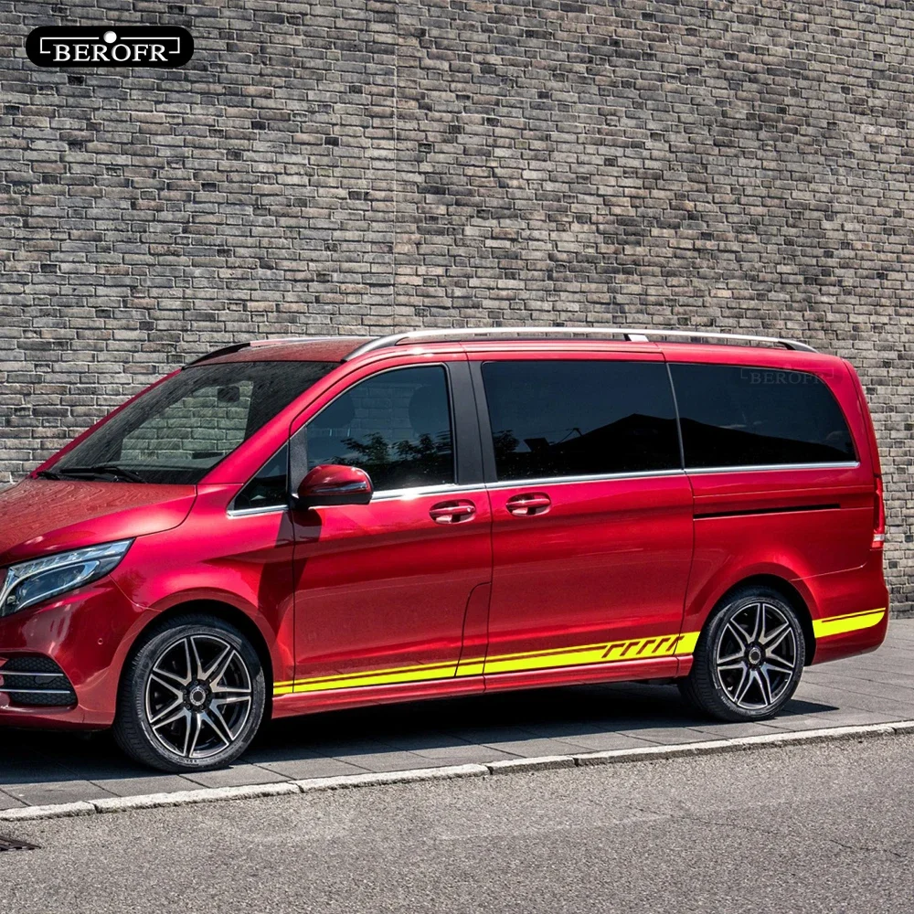 

2 шт. для Mercedes Benz Vito V Class W447 AMG Edition 1 Стайлинг автомобиля, боковая длинная наклейка, дверная юбка, полоса, виниловая большая наклейка, спорт