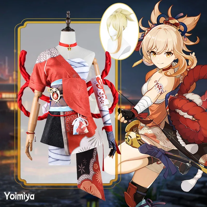 

Genshin Impact Yoimiya Косплей Костюм для взрослых Карнавальная форма Парик Аниме Костюмы для Хэллоуина Маскарад Женская игра