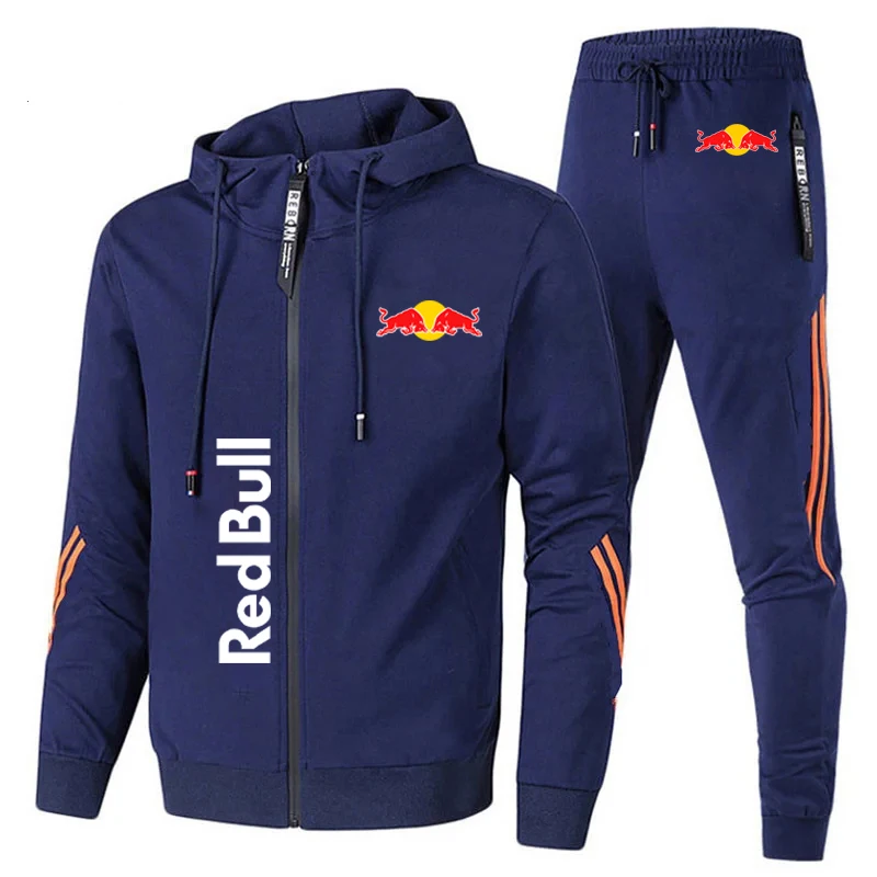 2025 New Red Bull Men's Red Bull Logo Printed Sportswear Set Casual Men's Zipper Sportswear+Pants 2-piece Set Sportswear