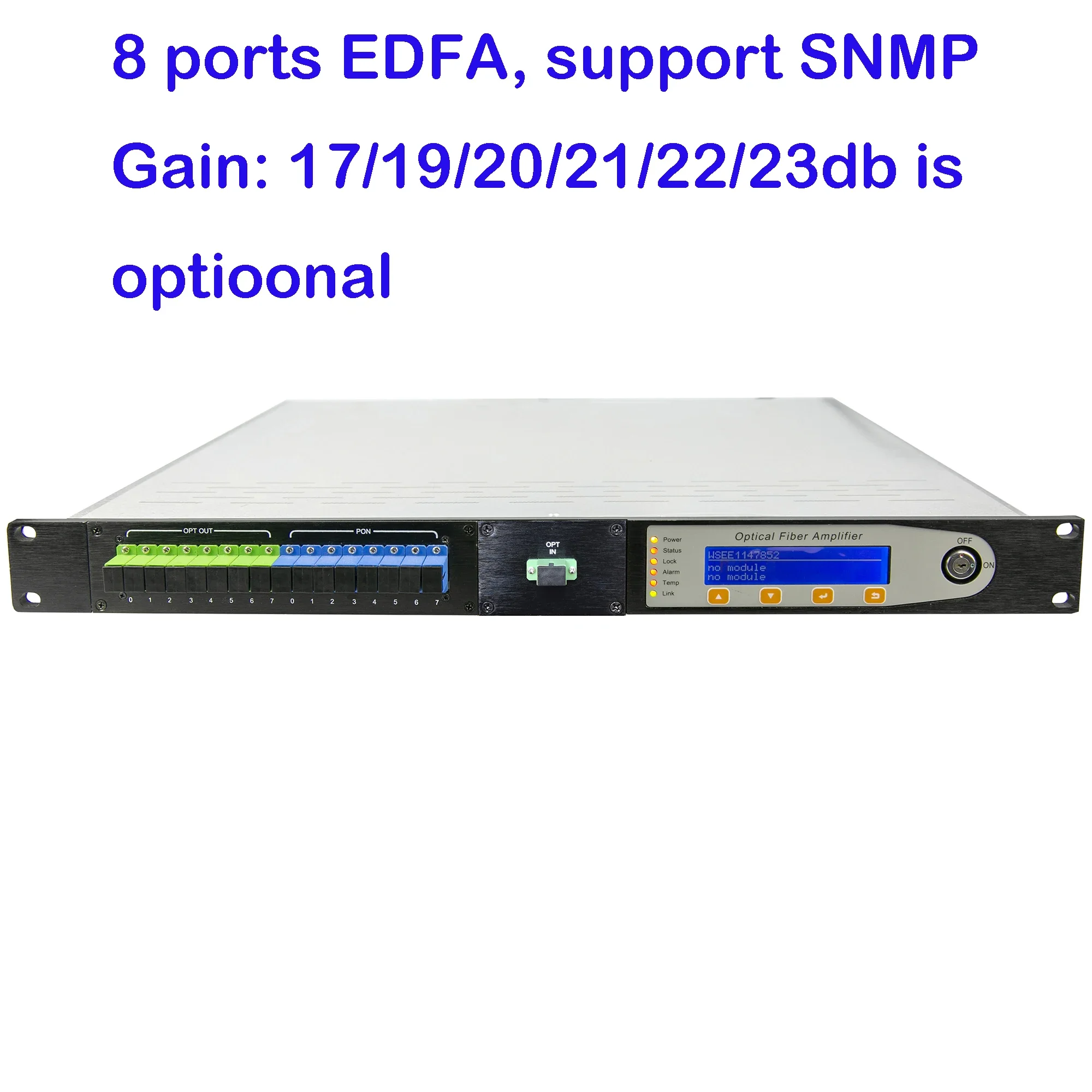 

SNMP, WEB, EDFA, 8x20dBm, 8x21dBm, 8x23dBm with WDM 1550nm Optical Fiber Amplifier Cable Erbium-Doped Fiber Amplifier (EDFA)