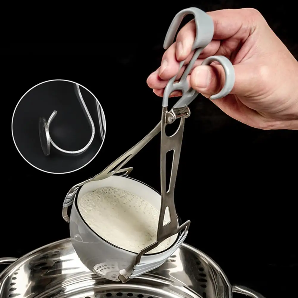 Silicone Kitchen Tool Anti-scald Stainless Steel Plate Clamp Non-slip Silicone Dish Tongs Multifunctional Pan for Kitchen