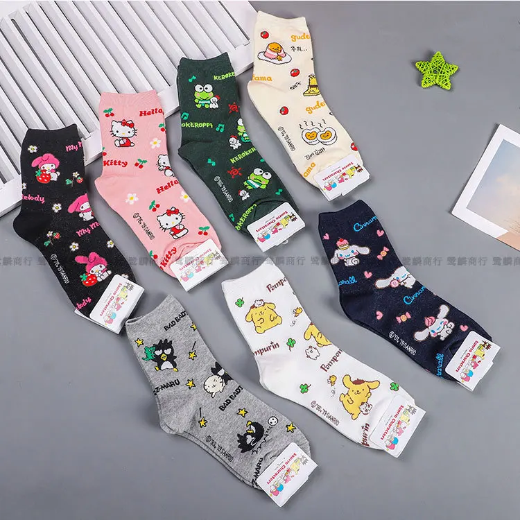 Sanrioed Cotton Anime Printing Short Socks Woman Kawaii Kuromi Kt Keroppi Adult Children Socks Spring Autumn New