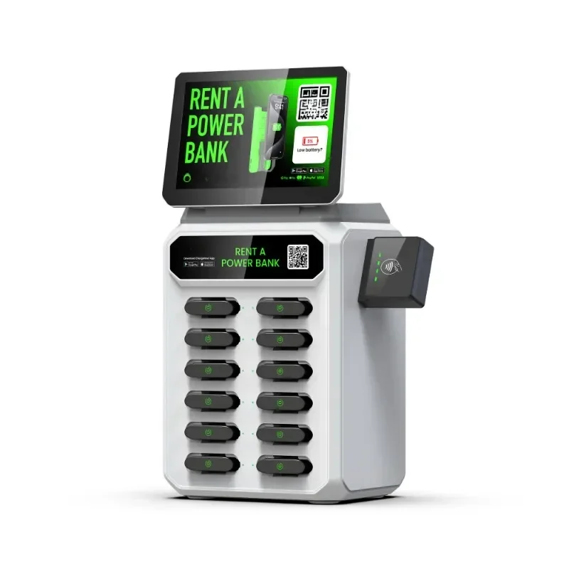 latest products nfc credit card 12 slots sharing powerbank station with screen plus pos machine bajie