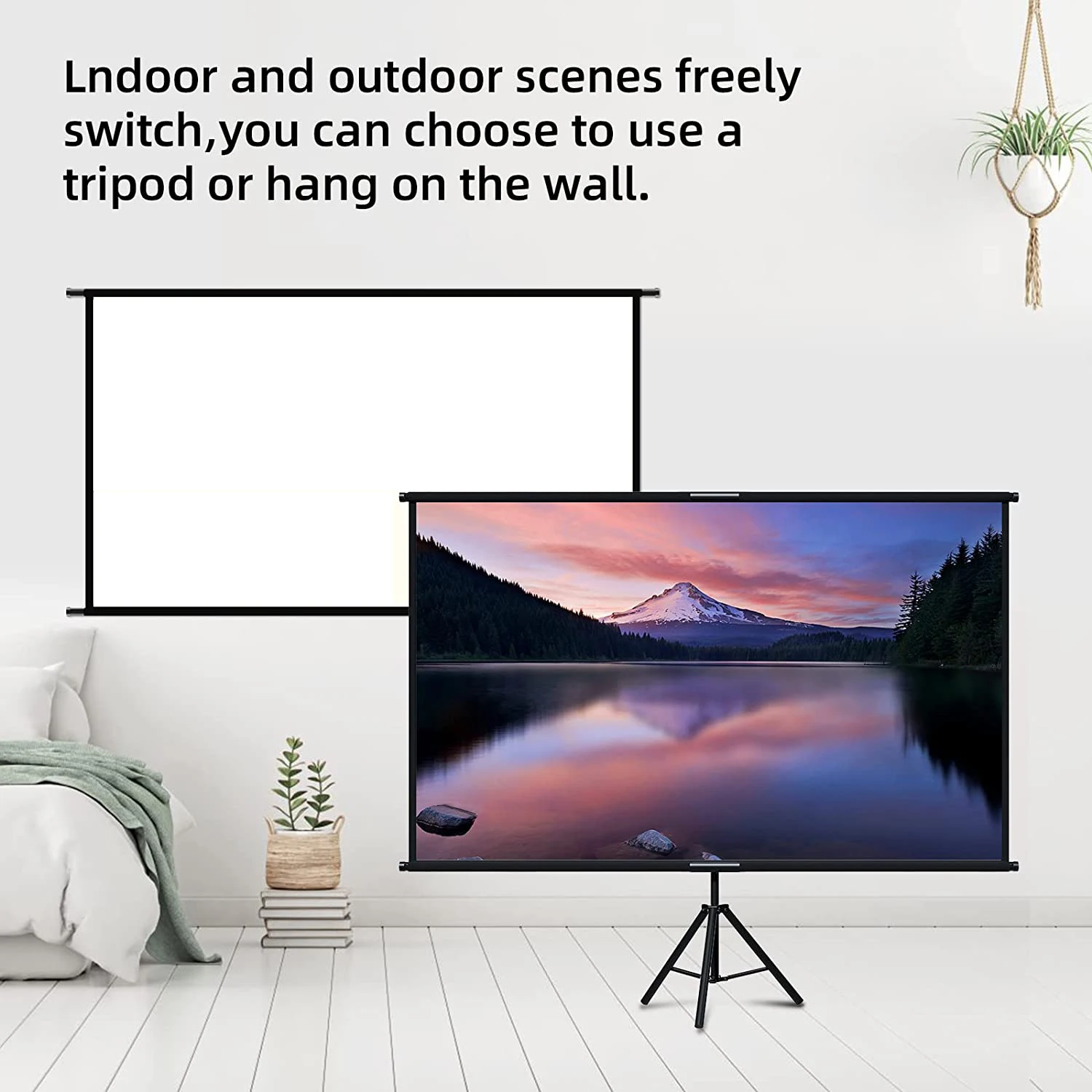 VEIDADZ Projector Screen With Stand Foldable White Less Creases 60 84 100 120 inch Soft Double Sided Screen Home Theater Outdoor