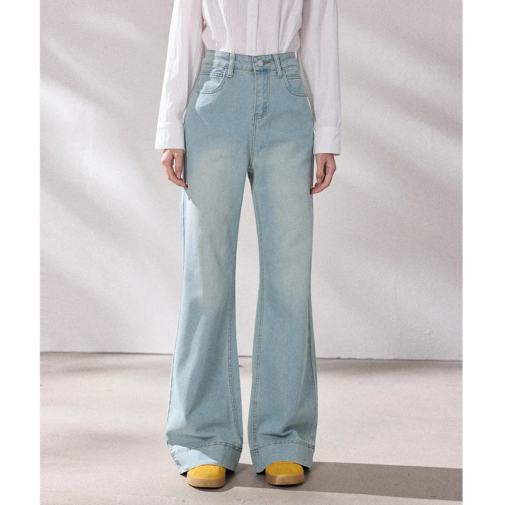 

engdu High Waist American Retro Loose Wide Leg Pants Women's Spring New Sle Cotton Stretch Denim Jeans Deep And Light Colors