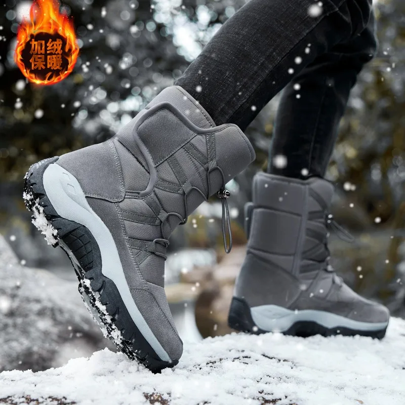 New Winter Men's Warm Snow Boots Shaggy Fleece Ankle Boots Women's Outdoor Sneakers Waterproof Non-slip Work Boots Hiking Boots