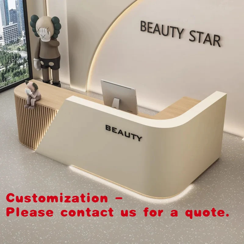 

Customize.Modern Design MDF Simple Reception Desks Minimalist Style Small Front Counter Office Furniture with LED