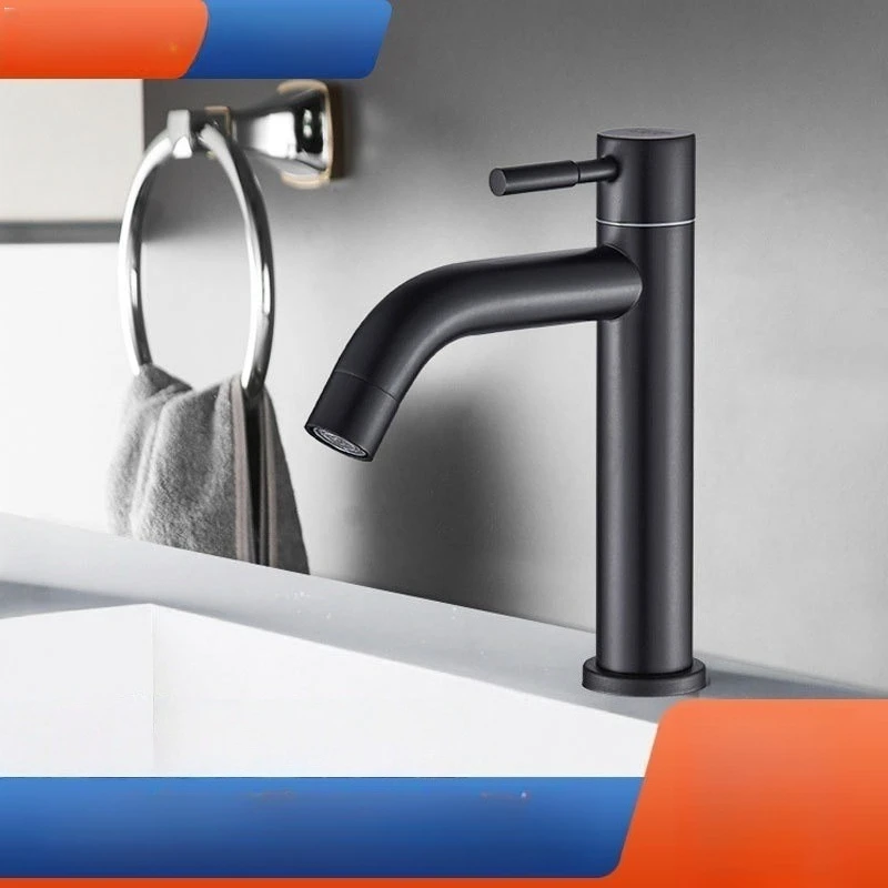 

304 Stainless Steel Washbasin Basin Single Cold Water Faucet Bathroom Toilet Fixture Black Face Basin Faucet
