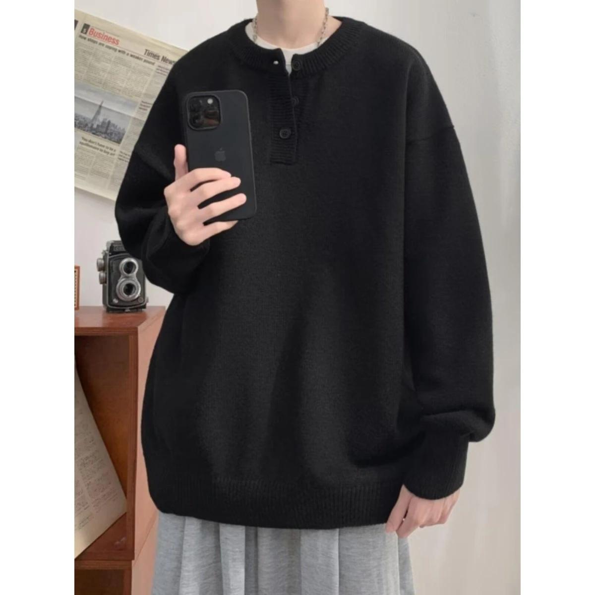 

2024, винтажный японский трикотаж на пуговицах, мягкий уютный осенний свитер «Ленивая девушка-бойфренд» в стиле ретро