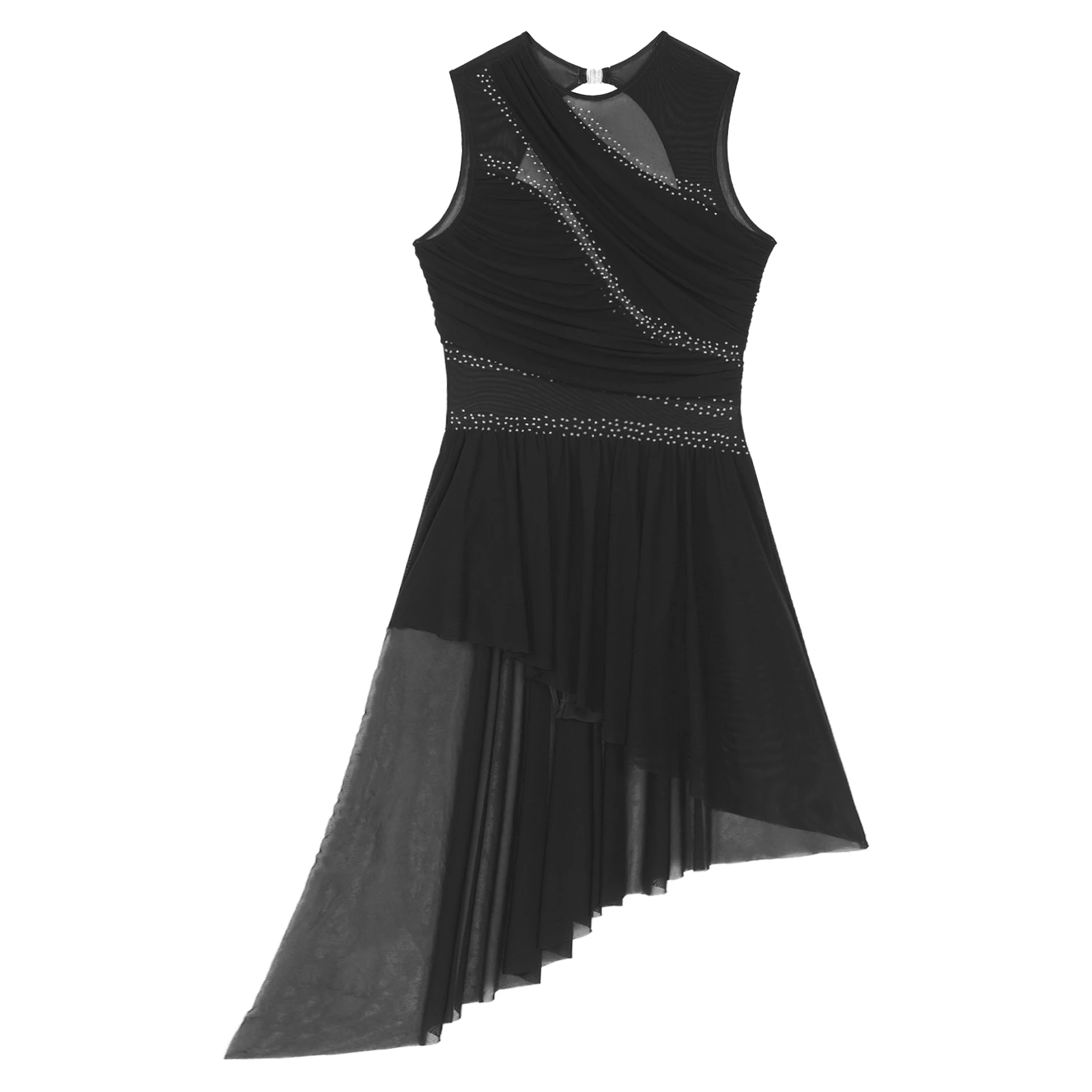 Lyrisches Tanzkleid für Damen, Eiskunstlauf-Performance-Kostüm, glänzendes Strass-Mesh-Ballett, Gymnastik, Trikot, Tutu, Tanzbekleidung