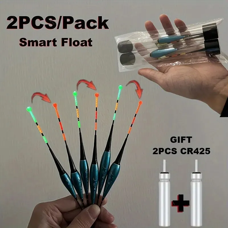 2Pcs Intelligent Night Fishing Electronic Float Led With Bold And Eye-Catching Top Light Rod, Bite Hook, Color Changing Float