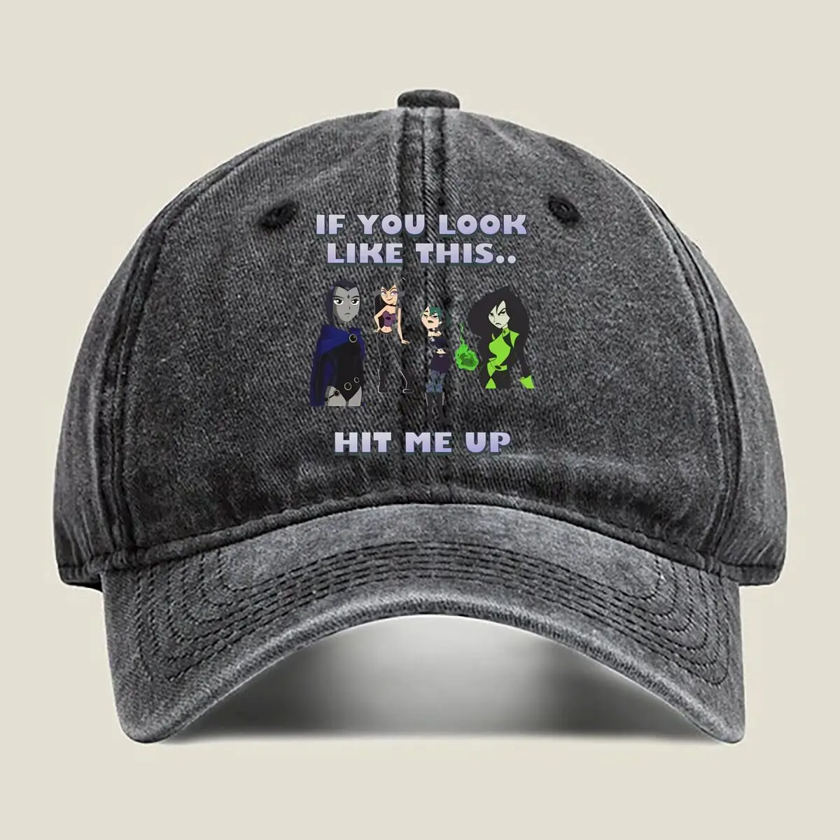 

“Hit Me Up” - Cartoon Character Collage Washed Baseball Cap