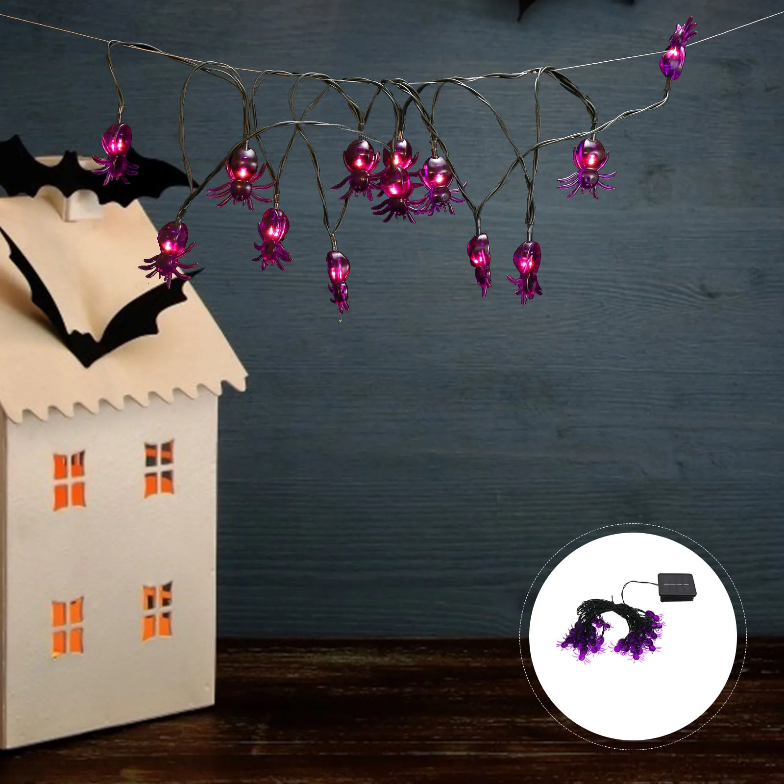 Solar Spider String Lights Halloween Decorative Purple LED Garden Yard Balcony Lawn Festive Lighting Outdoor Party Supplies