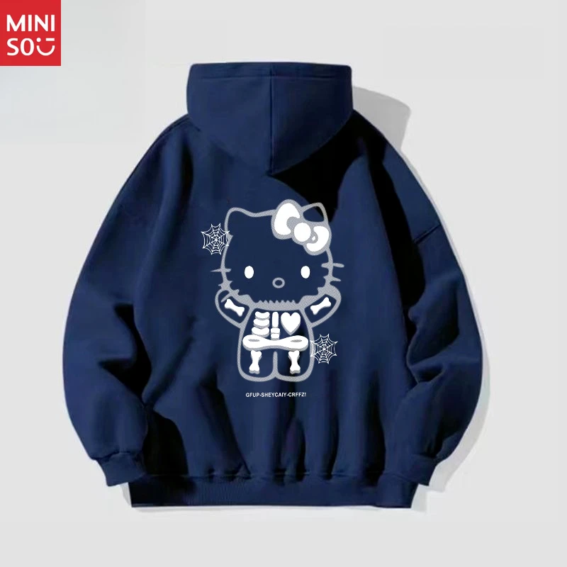 سترة بغطاء للرأس من Miniso Sweet Cool Hello Kitty، للجنسين في أوائل الخريف، سترة Ins Style