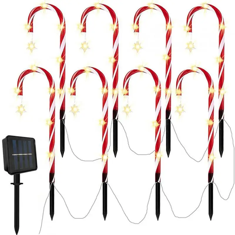 

Solar Christmas Candy Cane Lights Solar Powered LED Stake Lights with Star Solar Powered Waterproof LED Floor Lamp 1 to 8 Candy