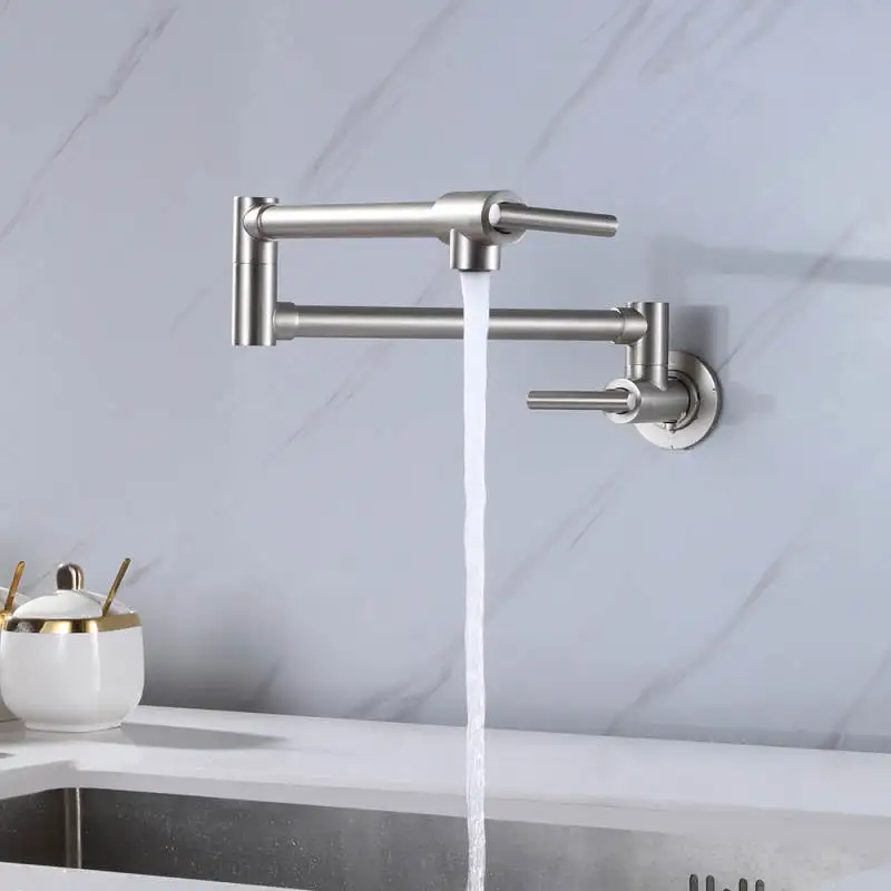 جميع النحاس، المطبخ، الصنبور، قابلة للطي، دوارة، فتحة واحدة، حوض، صنبور، في الحائط