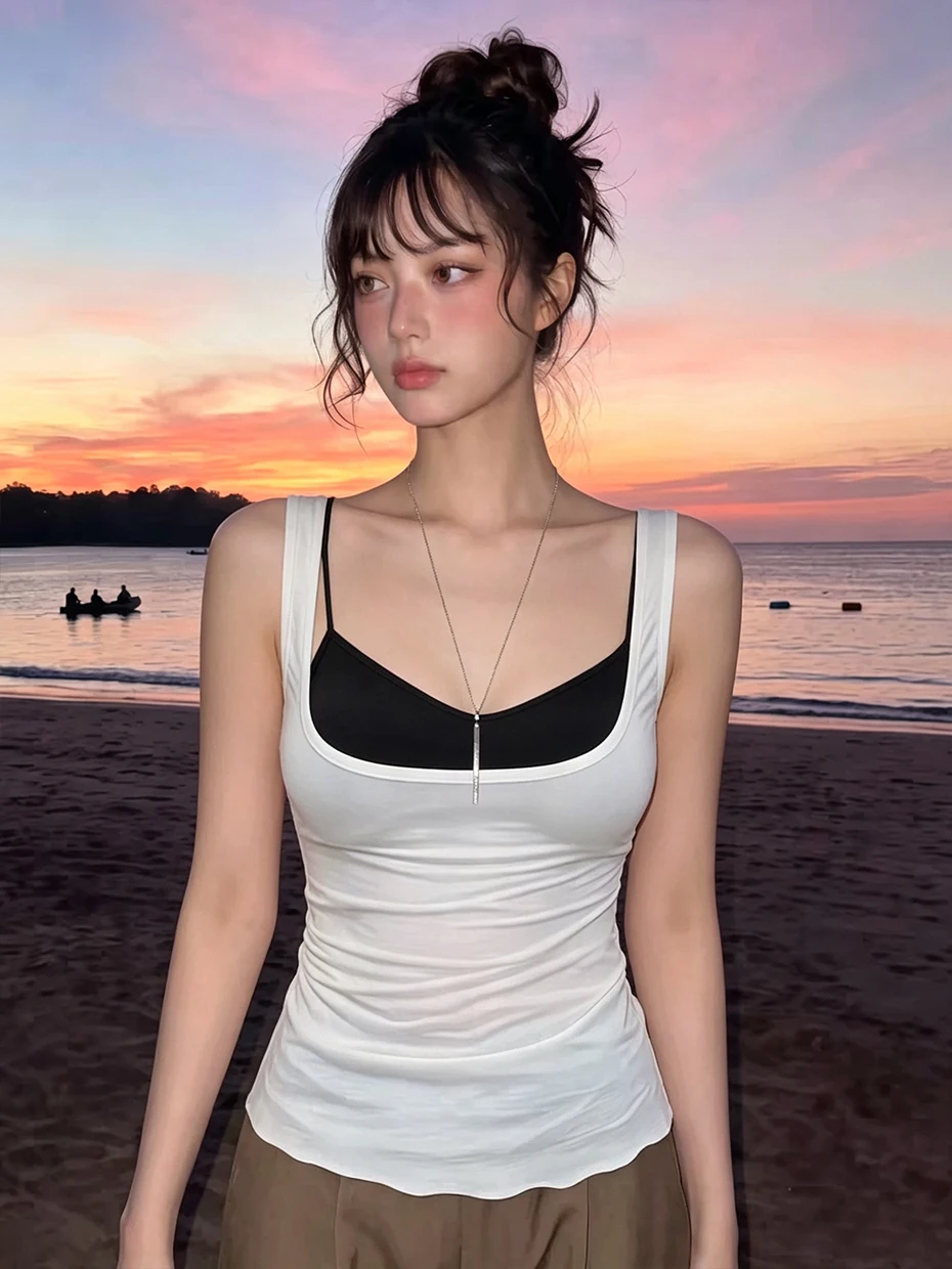 Spicy Girl Strapless Two-Piece Set Women's Outerwear Beautiful Back Bra Integrated Chest Pad Inner Short Top Vest