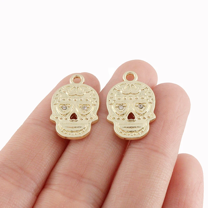 

5 x Antique Gold Color Skull & Rhinestones Charms Pendants for DIY Necklace Jewelry Making Findings Accessories 15x23mm