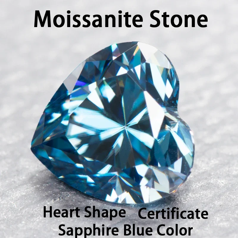 

Moissanite Stone Sapphire Blue Heart Shape Color for Charms Jewelry Making DIY Ring Necklace Earrings Main Material Certificate