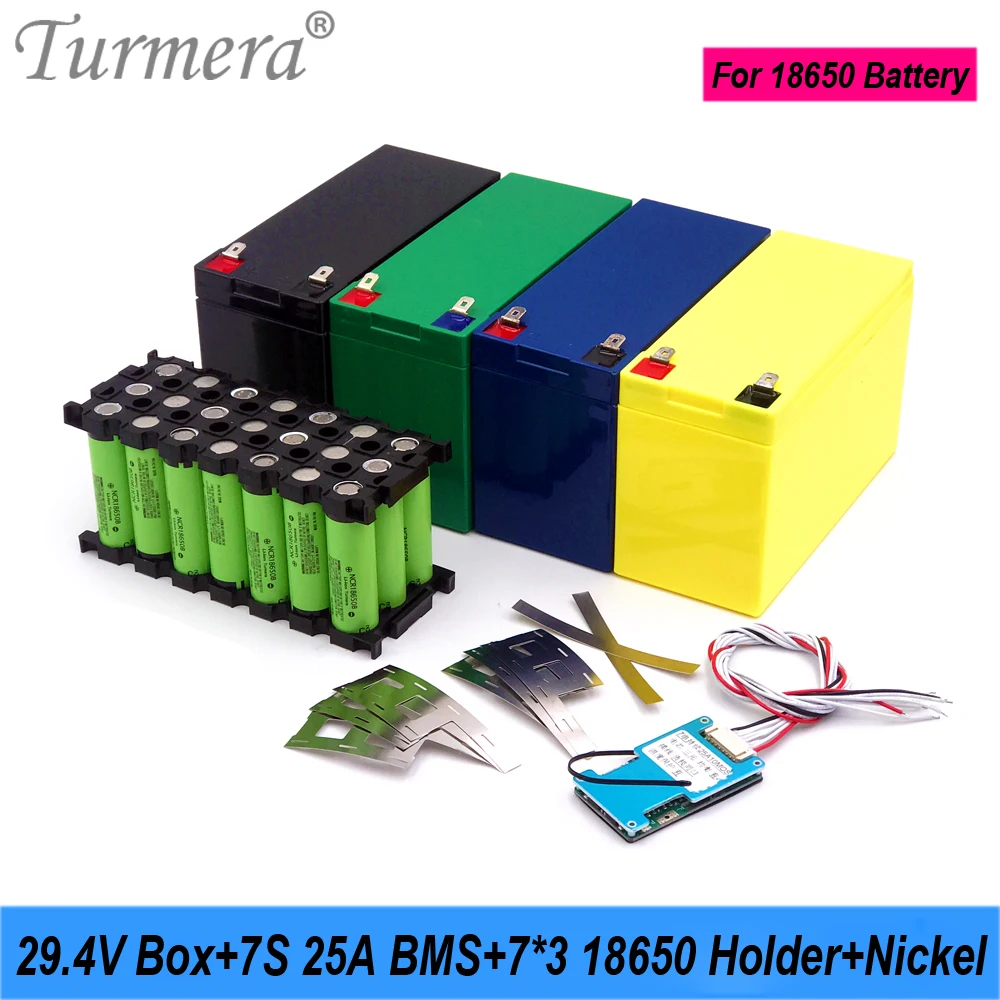 Turmera 24V 29.4V Battery Storage Box 18650 7S3P Holder 25A Balance BMS Welding Nickel Use in Electric Bike or Replace Lead-Acid