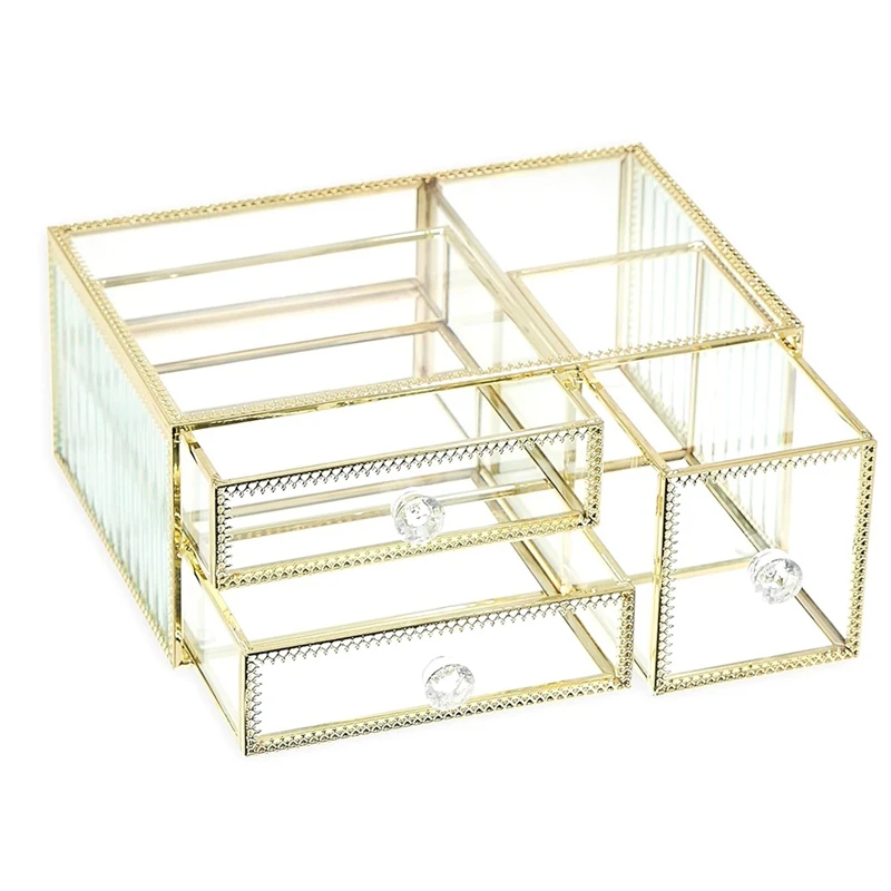 3 Drawer Organizer With Touch Of Gold, Great For Lipsticks And Brushes, Clear Visibility