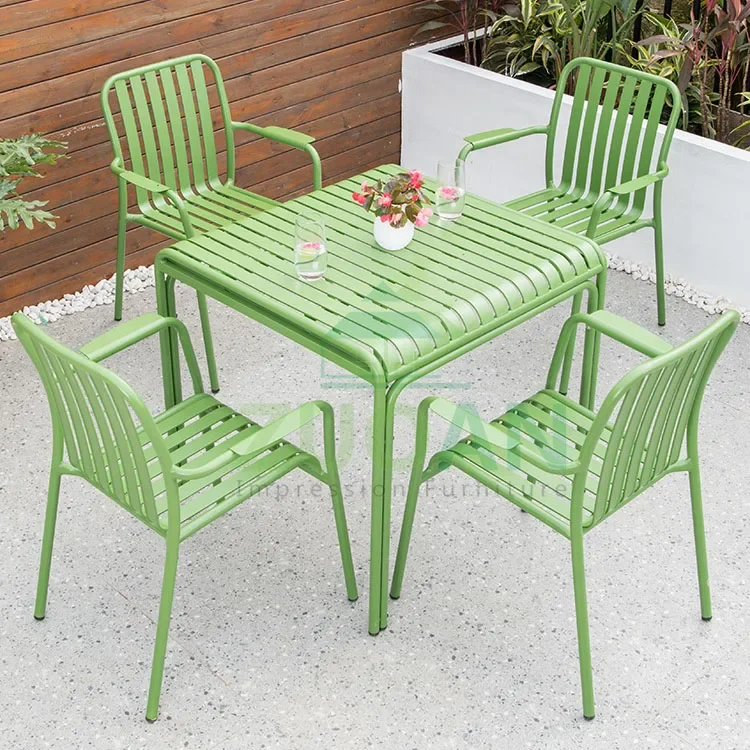 Outdoor set resort chairs aluminum strip table chair envents green dining sets for restaurants coffee