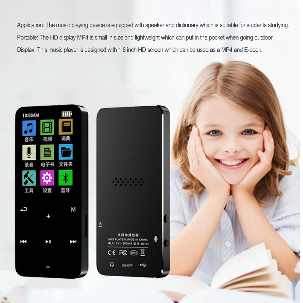 Bluetooth-compatible Screen MP3 MP4 HD Display Audio Player Touch Control Portable Music E-book Reading Indoor Blue 8GB