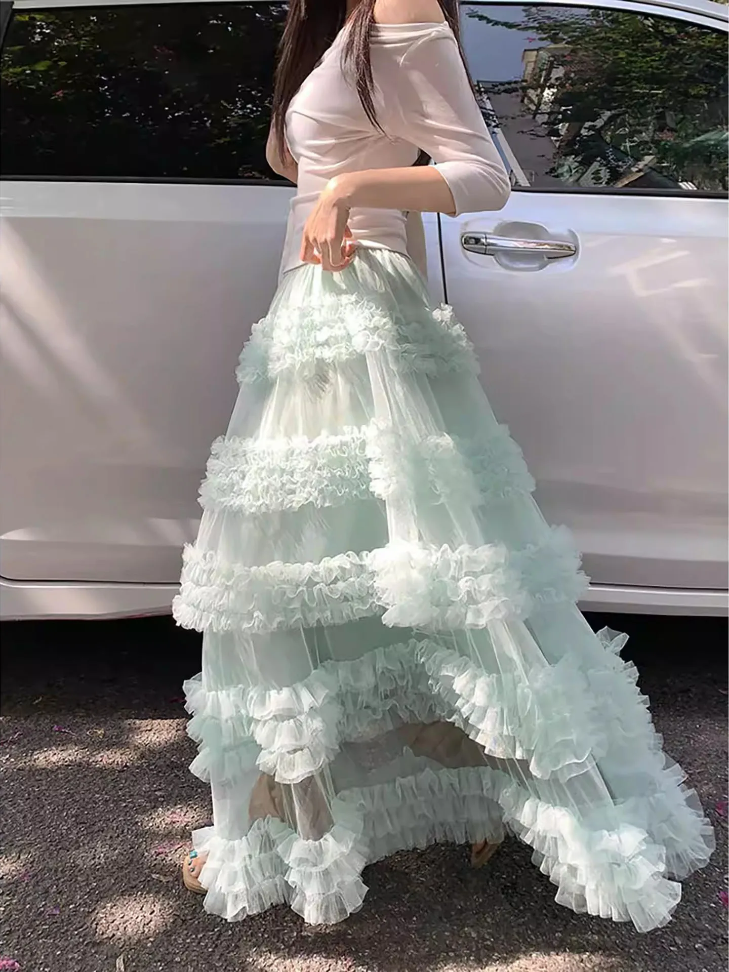 

Пастельная женская юбка миди с деревянной отделкой и вставками, новая коллекция весна-лето, в стиле Lazy Sweet Cake, средней длины