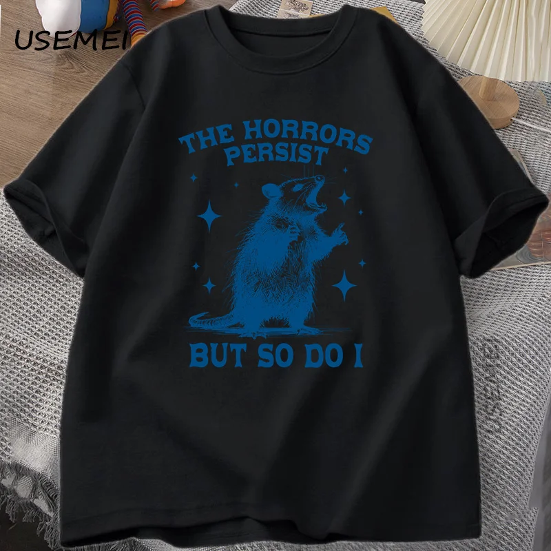 The Horrors Persist But So Do I T Shirt for Men Women Retro Opossum Tshirt Funny Mental Health Graphic T Shirts Men Clothes - view 2
