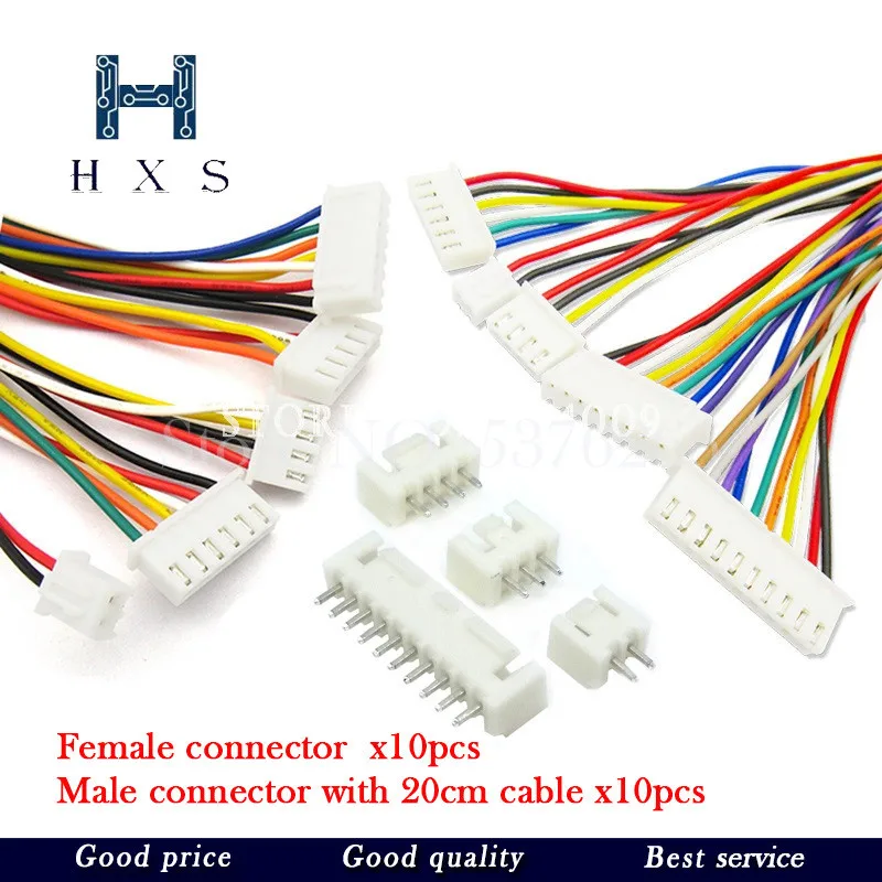 

10Sets JST XH2.54 2.54mm Wire Cable Connector Pitch Male Female Plug Socket 10CM 20CM 30CM Wire 2/3/4/5/6/7/8/9/10/11/12P