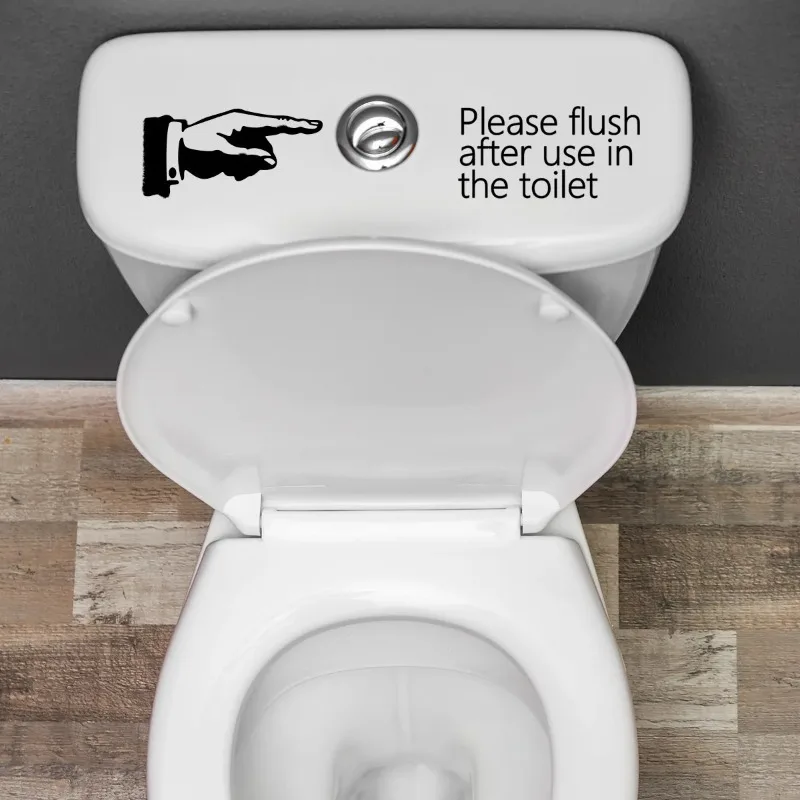 Creative English Tips Please Flush After Use Toilet PVC Stickers Household Hotel Public Toilet Finger Remind Flush Black Slogan