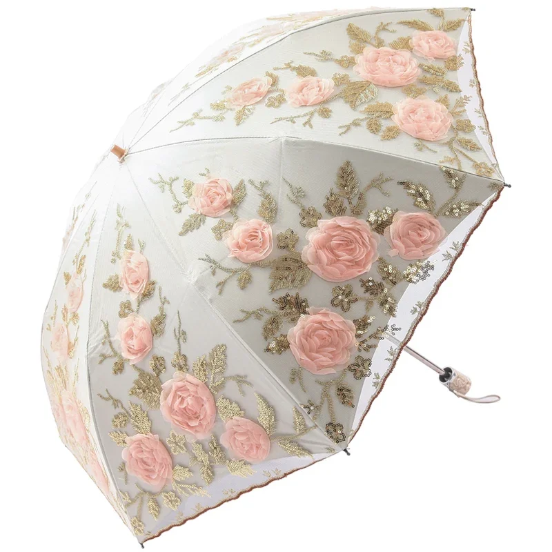 UV protection vinyl parasol two fold lace embroidered sun umbrella princess female