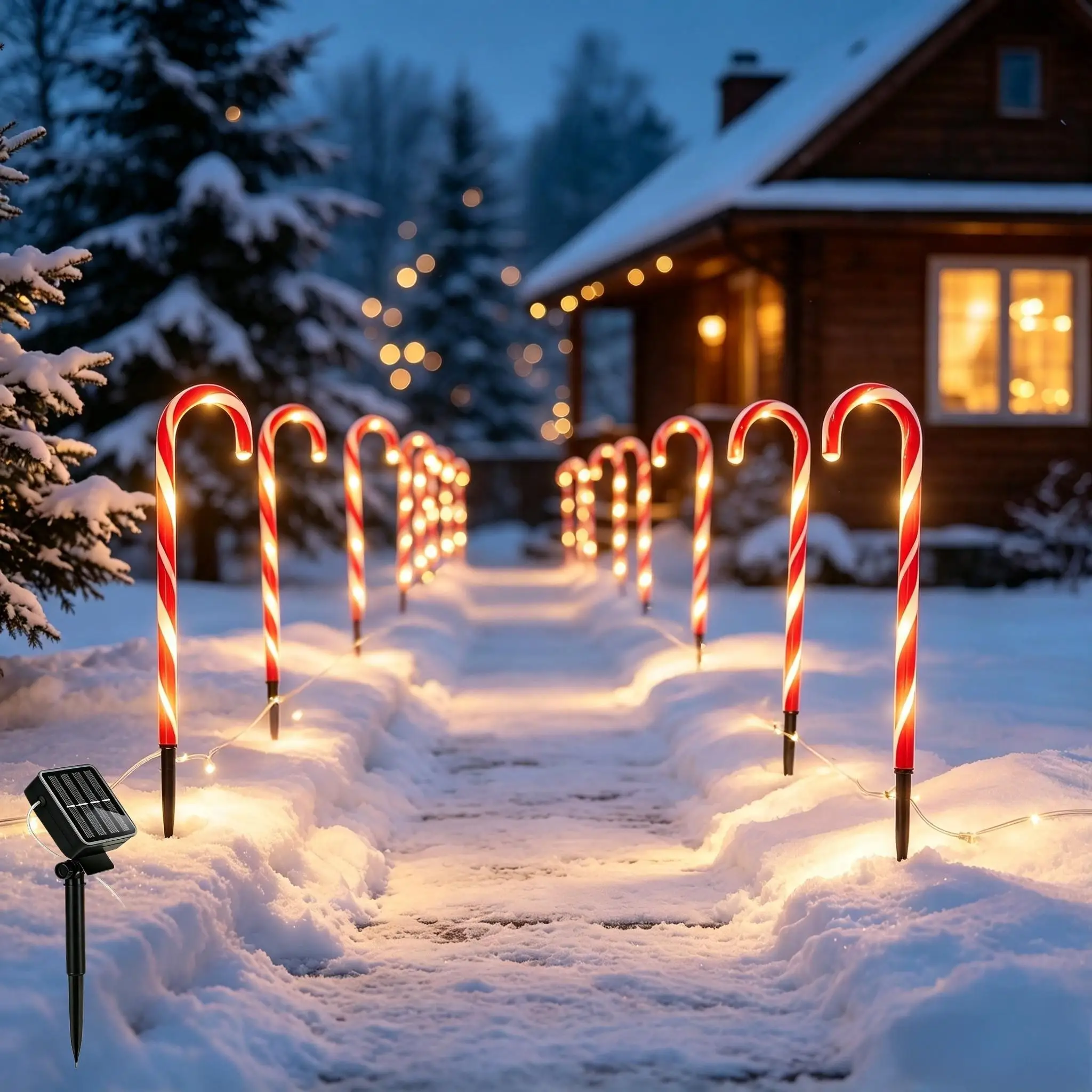 Solar Christmas Cane Path Lights, 4-Pack, 19.7 Inch Warm LED, 8 Light Modes, Ip44 Waterproof, Outdoor Decor for Lawn, Garden, Walkway