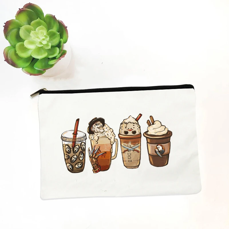 Skeleton Coffee Cups  Cosmetic Bag MakeUp Case Beauty Toiletries Travel Organizer Wash Storage Pouch Pencil Case Neceser Mujer