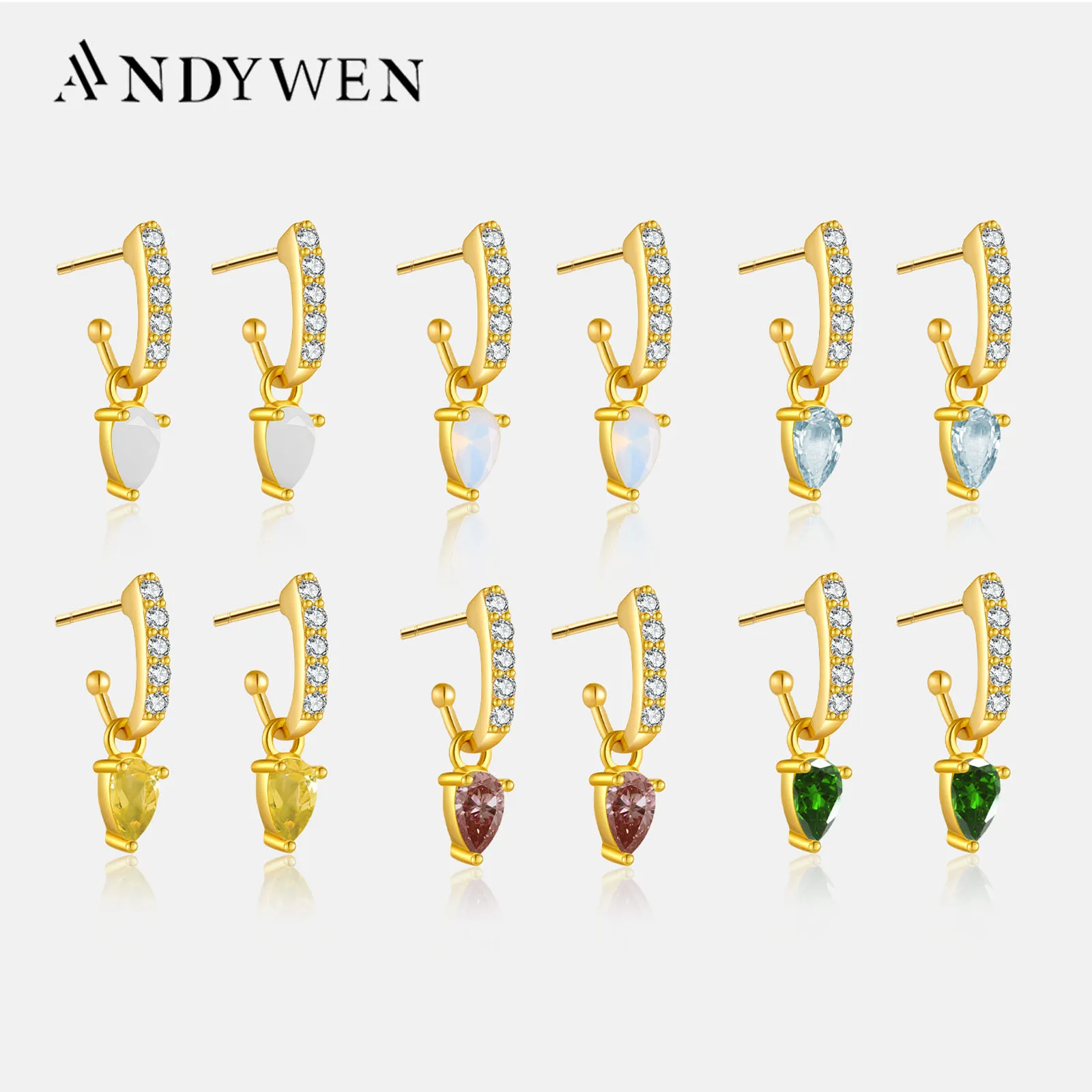 

ANDYWEN 2020, стерлинговое серебро 925 пробы, 9 мм, круглые красочные радужные серьги в форме груши, CZ, циркон, роскошные классические ювелирные изделия в стиле рок-панк