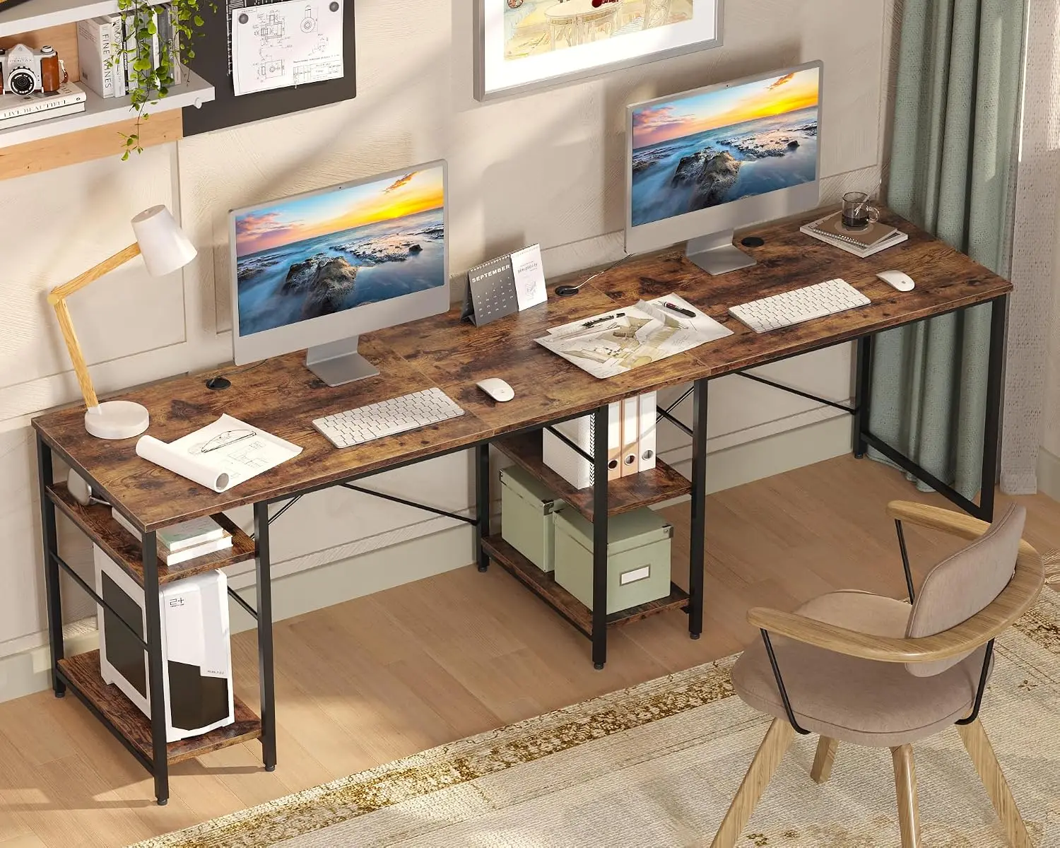 L Shaped Desk 95.2 Inch Reversible Corner Computer Desk With Shelves Storage Workstation 3 Cable Holes Home Office, Customized