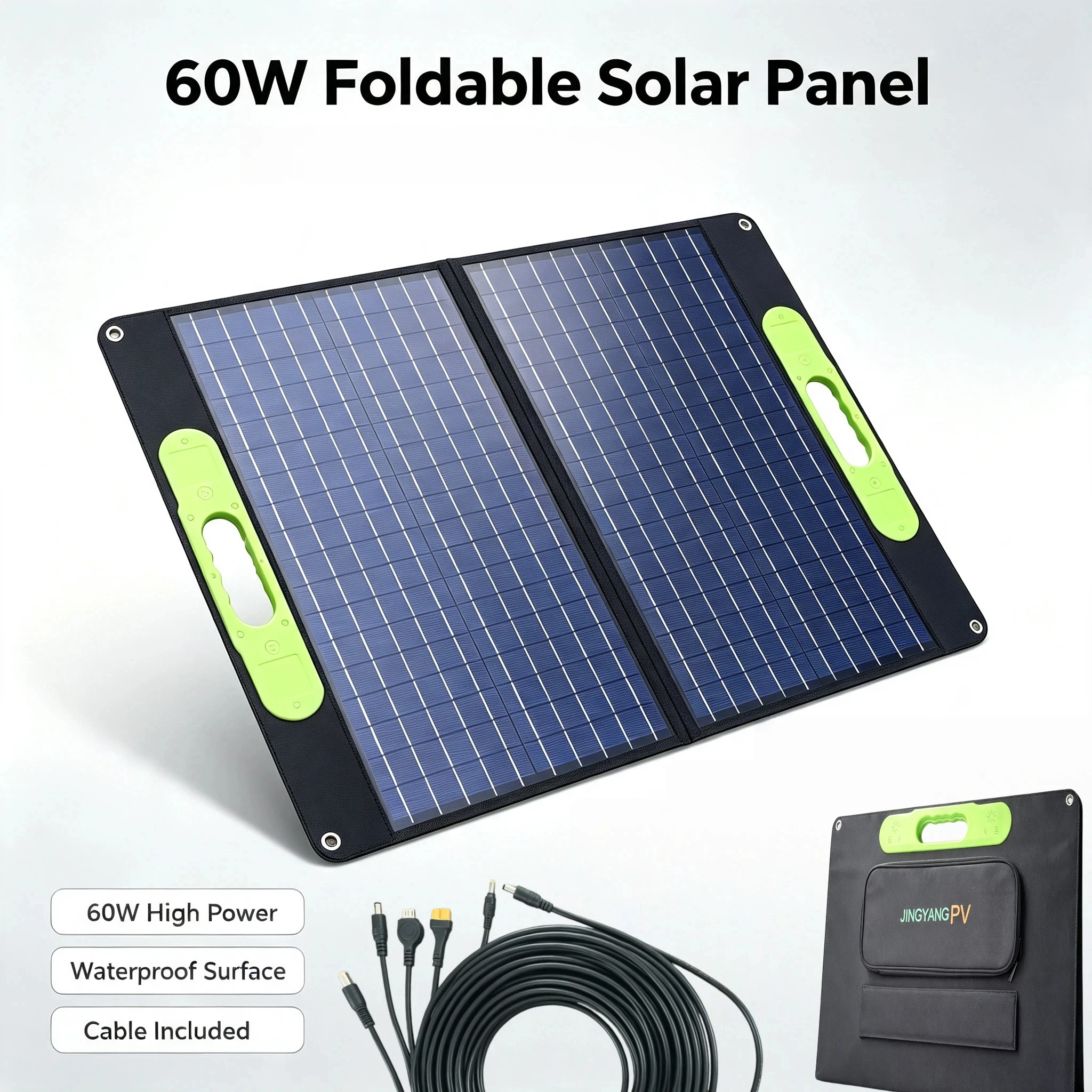 60W Flexibles Faltbares Tragbares Solarladegerät Wasserdichtes 18V Solarpanel Notstromversorgung für Camping Powerstation Handy Powerbank Laptop